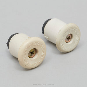 Plastiche Cassano Vintage White Expanding Handlebar End Plugs - Pedal Pedlar - Bike Parts For Sale