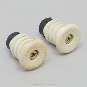 Plastiche Cassano Vintage White Expanding Handlebar End Plugs - Pedal Pedlar - Bike Parts For Sale