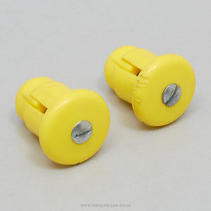 Vintage Yellow Expanding Handlebar End Plugs - Pedal Pedlar - Bike Parts For Sale