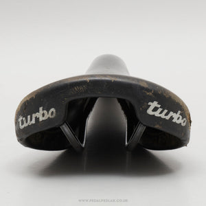 Selle Italia Turbo c.1987 Vintage Black Leather Saddle - Pedal Pedlar - Bike Parts For Sale